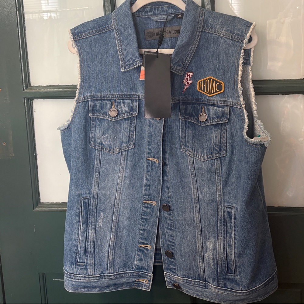 Harley-Davidson Light Blue Denim Vest with Yellow Patch